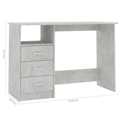 Desk with Drawers Concrete Grey 110x50x76 cm Engineered Wood