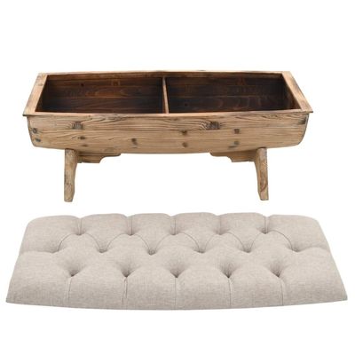 Storage Bench Solid Wood and Fabric 103x51x44 cm