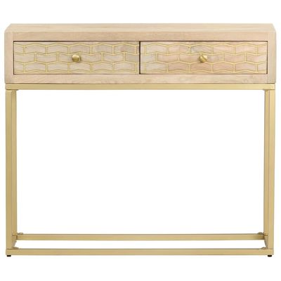 Console Table Gold 90x30x75 cm Solid Mango Wood