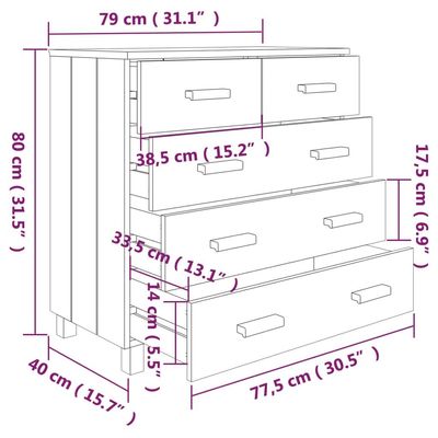 Sideboard HAMAR White 79x40x80 cm Solid Wood Pine