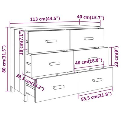 Sideboard HAMAR White 113x40x80 cm Solid Wood Pine