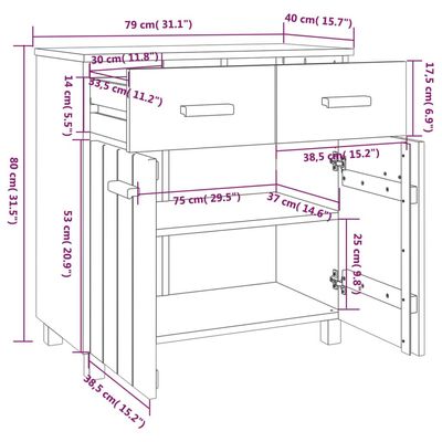 Sideboard HAMAR White 79x40x80 cm Solid Wood Pine