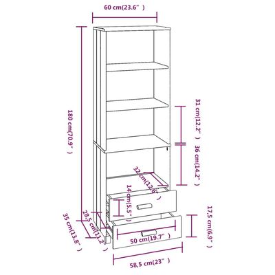 Highboard HAMAR White 60x35x180 cm Solid Wood Pine