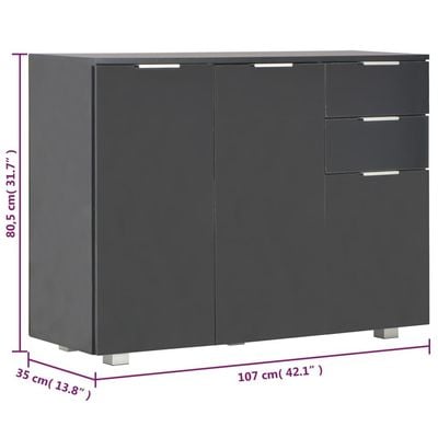 Sideboard High Gloss Black 107x35x80.5 cm