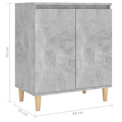 Sideboard&Solid Wood Legs Concrete Grey 60x35x70 cm Engineered Wood