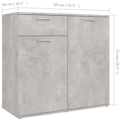 Sideboard Concrete Grey 80x36x75 cm Engineered Wood