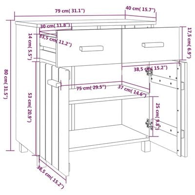 Sideboard HAMAR Honey Brown 79x40x80 cm Solid Wood Pine