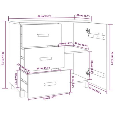 Sideboard HAMAR White 90x40x80 cm Solid Pinewood