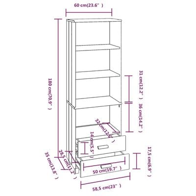 Highboard HAMAR Honey Brown 60x35x180 cm Solid Wood Pine