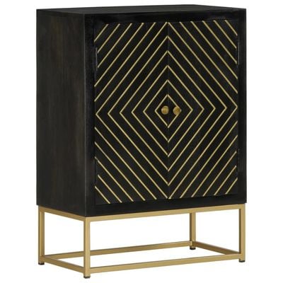 Sideboard with 2 Doors Black&Gold 55x30x75 cm Solid Wood Mango