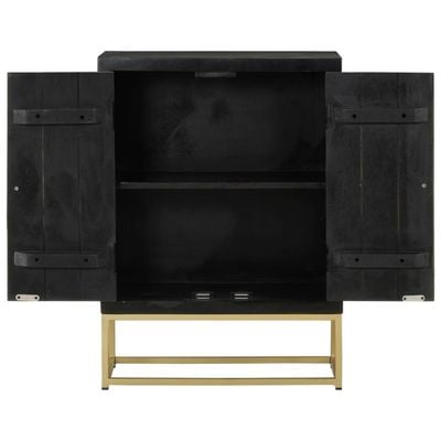 Sideboard with 2 Doors Black&Gold 55x30x75 cm Solid Wood Mango