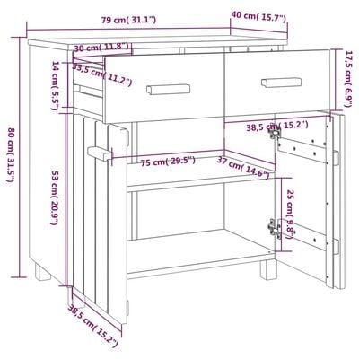 Sideboard HAMAR Light Grey 79x40x80 cm Solid Wood Pine