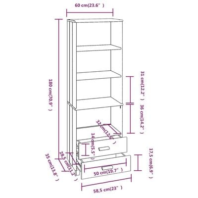 Highboard HAMAR Light Grey 60x35x180 cm Solid Wood Pine