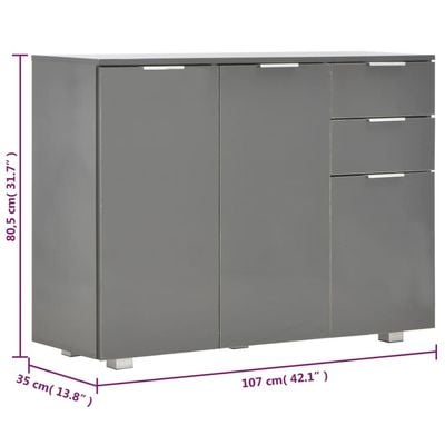 Sideboard High Gloss Grey 107x35x80.5 cm