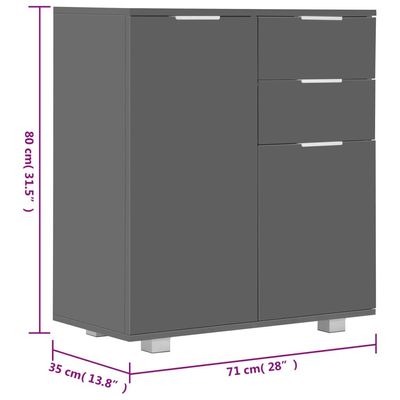 Sideboard High Gloss Grey 71x35x80 cm Engineered Wood