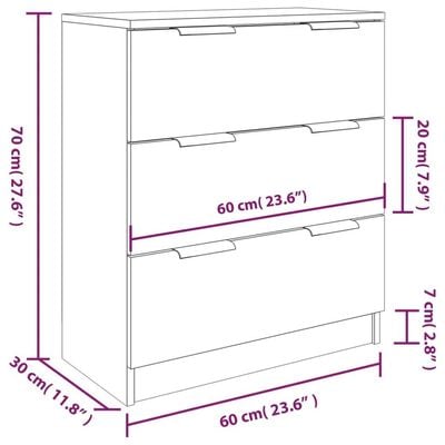 3 Piece Sideboards Sonoma Oak Engineered Wood