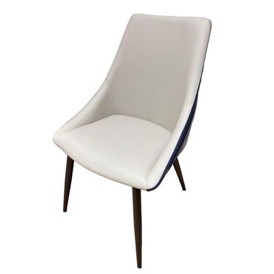 Wooden Twist Darn Back Stitching Design Leatherette Upholstery Metal Legs Dining Chair ( Light Grey & Blue )
