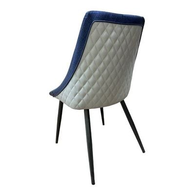 Wooden Twist Darn Back Stitching Design Leatherette Upholstery Metal Legs Dining Chair ( Light Grey & Blue )