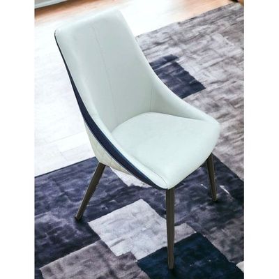 Wooden Twist Darn Back Stitching Design Leatherette Upholstery Metal Legs Dining Chair ( Light Grey & Blue )