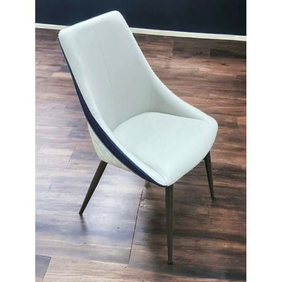 Wooden Twist Darn Back Stitching Design Leatherette Upholstery Metal Legs Dining Chair ( Light Grey & Blue )