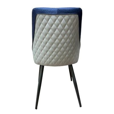 Wooden Twist Darn Back Stitching Design Leatherette Upholstery Metal Legs Dining Chair ( Light Grey & Blue )