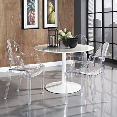 Wooden Twist Fresco Acrylic Transparent Armrest Modern Dining Chair Stylish Indoor Outdoor Seating for Office, Restaurant, and Cafe ( Pack of 1 )