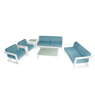 Bali 6-Seater Sofa Set Aluminium Frame with Rectangle Coffee Table and Square Side Table