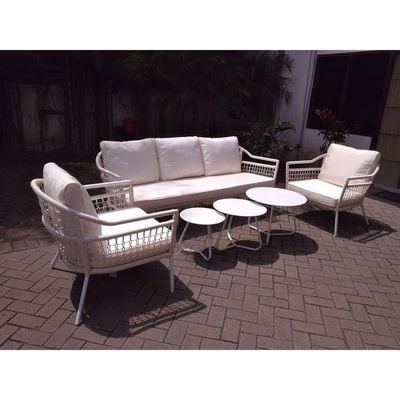 Corcega White 5-seater Sofa Set with 3 Round Nesting Tables