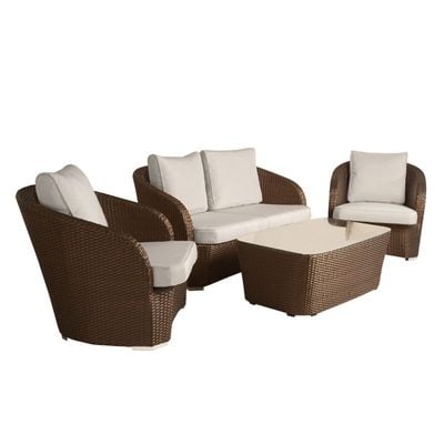 Grenada Natural 4-seater Sofa Aluminum Frame covered in Synthetic Rattan with Coffee Table