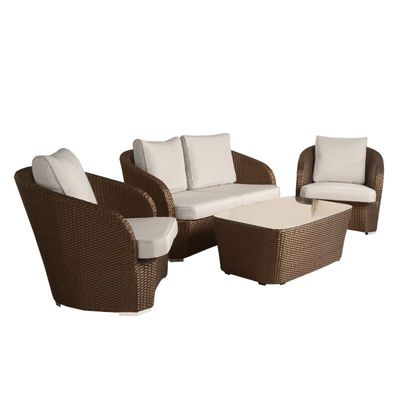 Grenada White 4-seater Sofa Aluminum Frame covered in Synthetic Rattan with Coffee Table