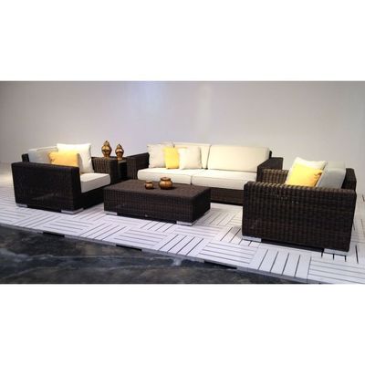 Tahiti Natural 4-seater Sofa Set Aluminum Frame covered in Sythenic Rattan with Coffee and Corner Table