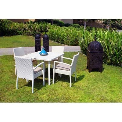 Nice White 4-Seater Square Dining Table with 4 Dining Armchairs
