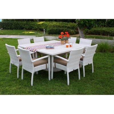Nice White 8-Seater Square Dining Table with 8 Dining Armchairs