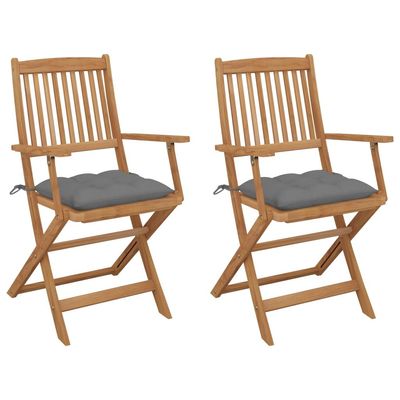 Folding Garden Chairs 2 pcs with Cushions Solid Acacia Wood