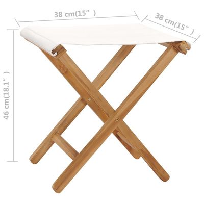 Folding Chairs 2 pcs Solid Teak Wood and Fabric Cream White