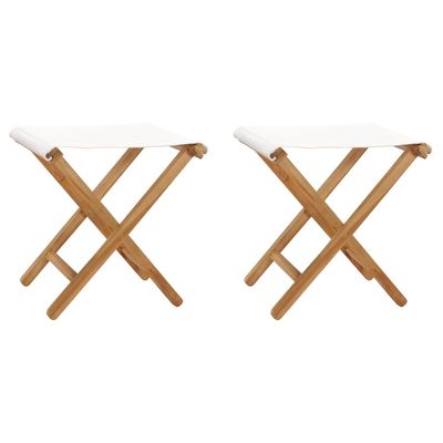 Folding Chairs 2 pcs Solid Teak Wood and Fabric Cream White