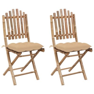 Folding Garden Chairs 2 pcs with Cushions Bamboo