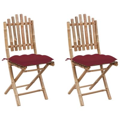 Folding Garden Chairs 2 pcs with Cushions Bamboo