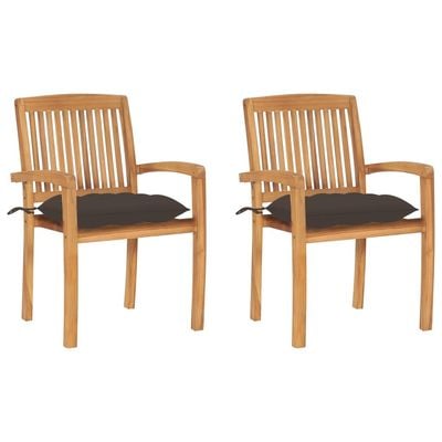 Garden Chairs 2 pcs with Taupe Cushions Solid Teak Wood