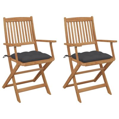 Folding Garden Chairs 2 pcs with Cushions Solid Acacia Wood