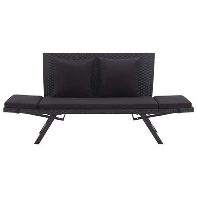Garden Bench with Cushions 176 cm Black Poly Rattan