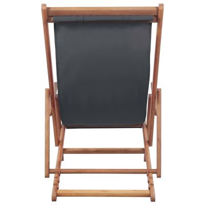 Folding Beach Chair Fabric and Wooden Frame Grey