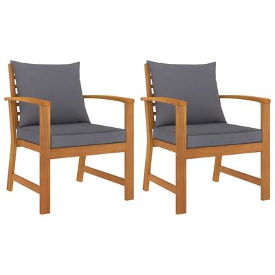 Garden Chairs 2 pcs with Dark Grey Cushion Solid Acacia Wood