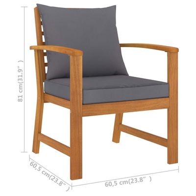 Garden Chairs 2 pcs with Dark Grey Cushion Solid Acacia Wood