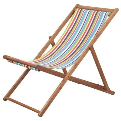 Folding Beach Chair Fabric and Wooden Frame Multicolour