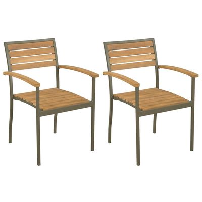 Stackable Outdoor Chairs 2 pcs Solid Acacia Wood and Steel