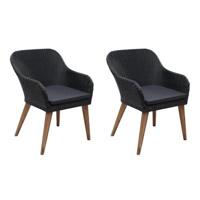 Outdoor Chairs with Cushions 2 pcs Poly Rattan Black