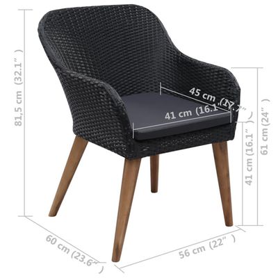 Outdoor Chairs with Cushions 2 pcs Poly Rattan Black