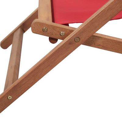 Folding Beach Chair Fabric and Wooden Frame Red