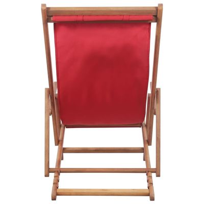 Folding Beach Chair Fabric and Wooden Frame Red